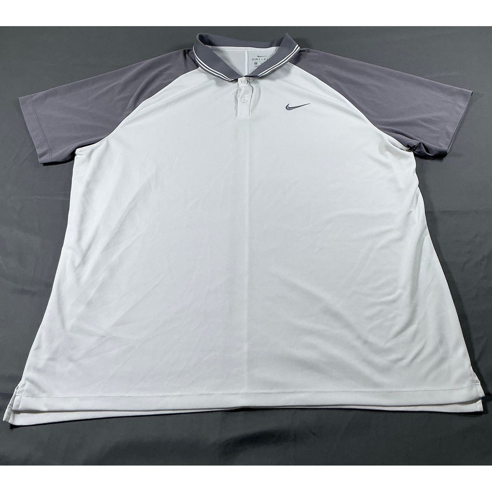Nike Dri-FIT Mens XXL Polo Shirt White Grey Colorblock Raglan Golf Top Short Slv